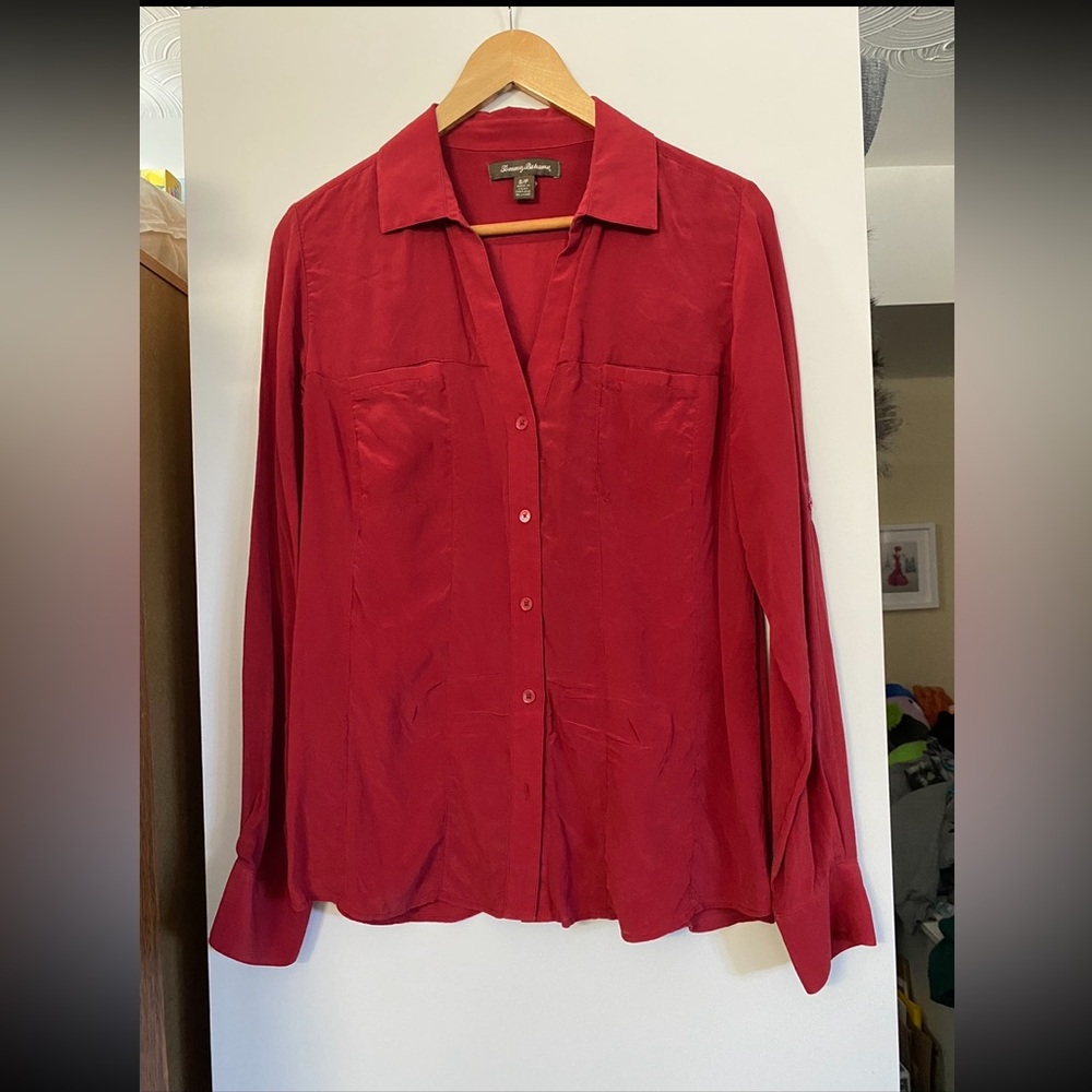 🌷Tommy Bahama Red Button-Down Silk Blouse
